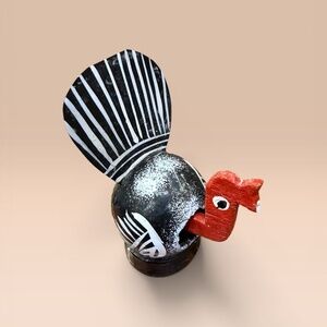 Vintage Mexican Folk Art Mini Turkey Wood Nodder Bobble Head